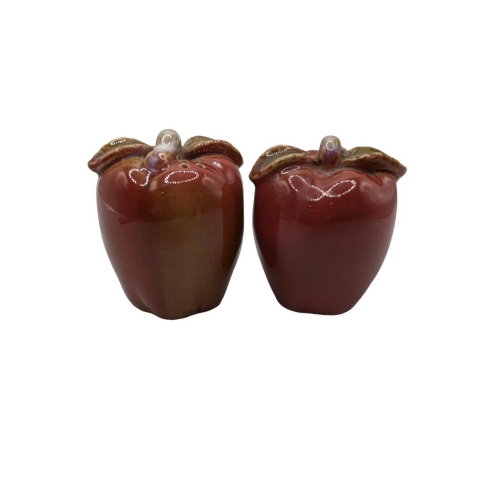 Vintage Red Apple Shaped Ceramic Salt & Pepper Shakers - Picture 2 of 9
